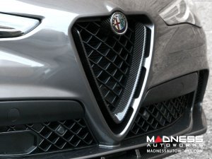 Alfa Romeo Stelvio Front V Shield Grill Frame + Emblem Frame Kit - Carbon Fiber - QV Model
